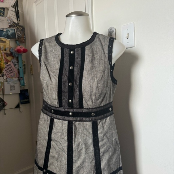 Anna Sui Black Tweed Target Grey Midi Dress Small - Picture 2 of 4